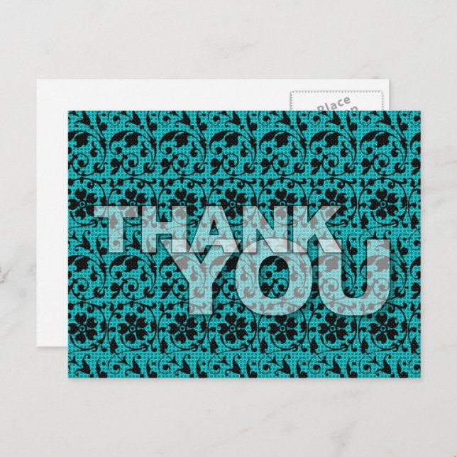 Thank You Floral Pattern Postcard Teal (Front/Back)