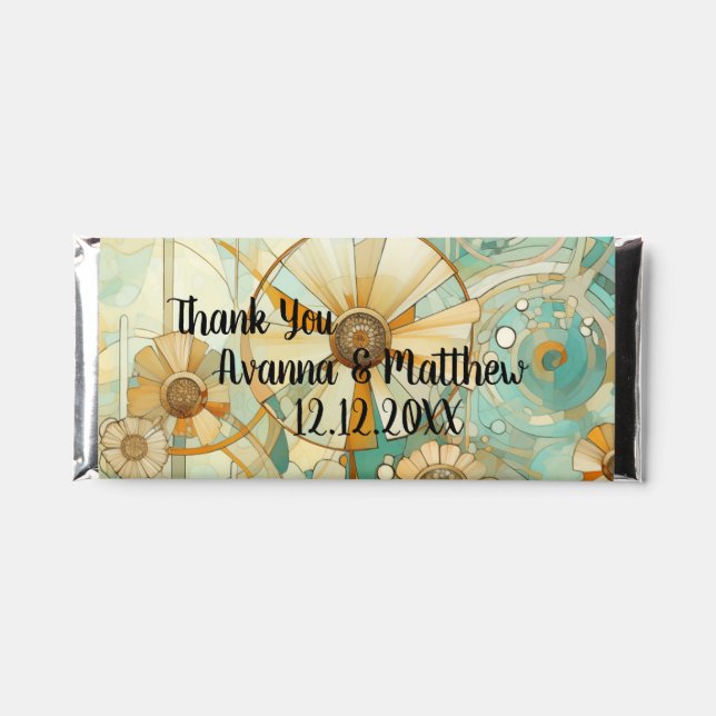 Thank You Floral Peach and Beige Abstract Hershey Bar Favors (Front)