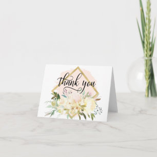 THANK YOU Floral Pink Gold Shower Wedding    BLANK Card