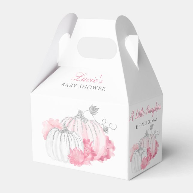 Thank You Floral Pink Pumpkin Girl Baby Shower Favor Boxes (Front Side)