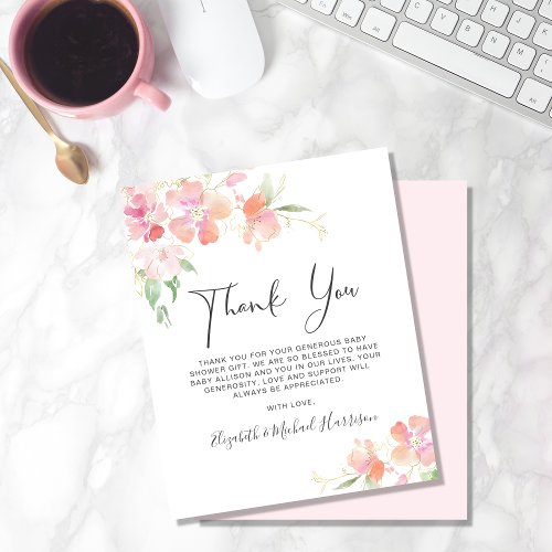 Thank You Floral Pink Watercolor Baby Shower