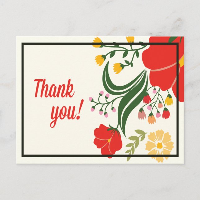Thank You Floral Red, Green Flower Postcard (Front)
