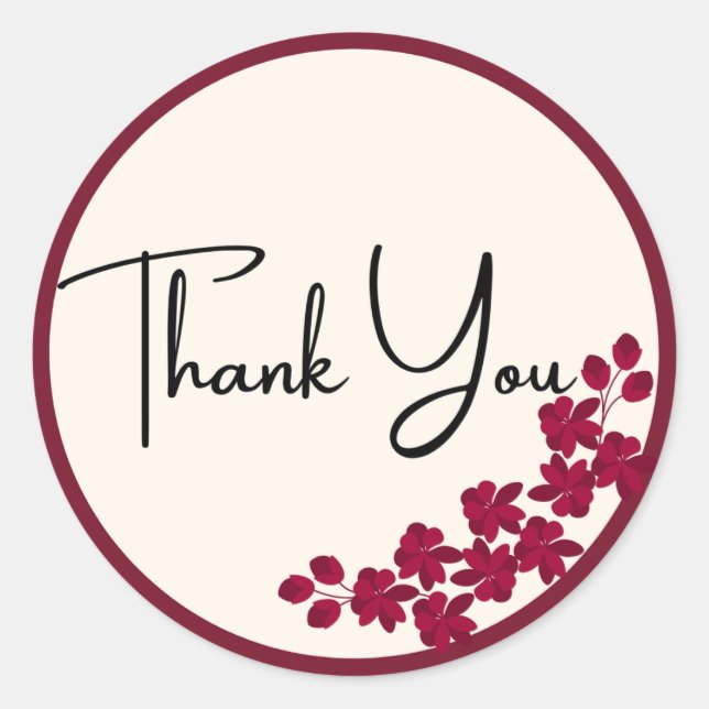 thank you floral round stiker red wedding annuasar classic round sticker (Front)