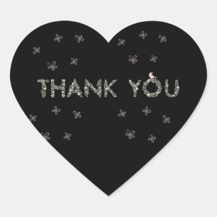 Thank You Floral Text  Heart Sticker