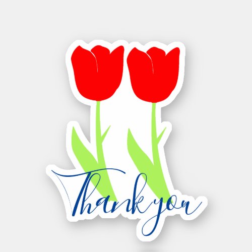 Thank you Floral Tulips Red Flowers Bouquet Small Sticker