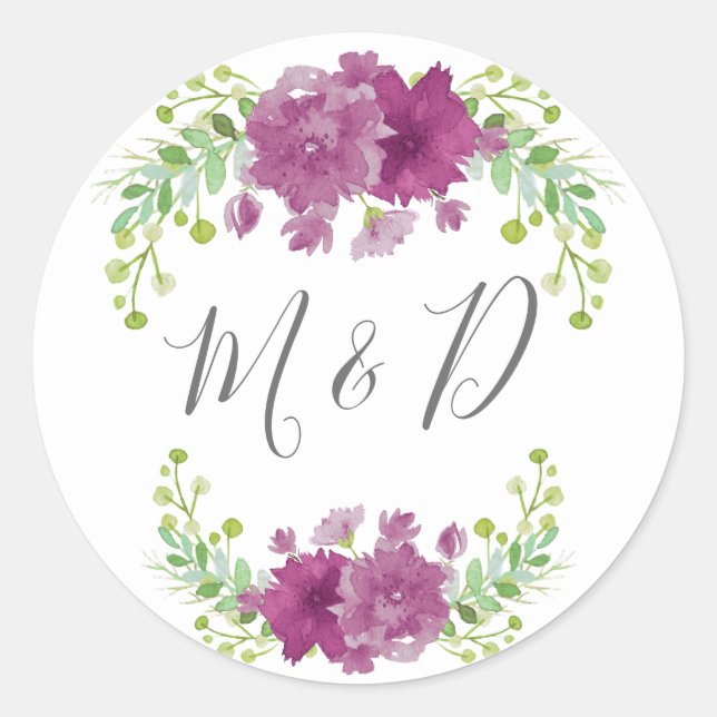 THANK YOU FLORAL VIOLET ROUND STICKER (Front)