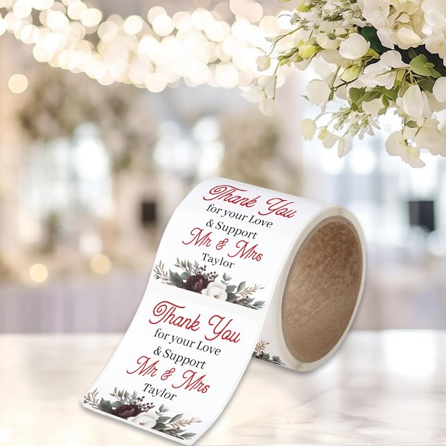 Thank You Floral Wedding Personalized  Square Sticker (Creator Uploaded)