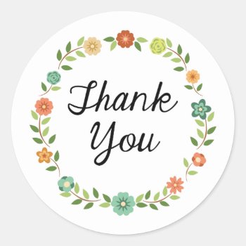 Thank You Floral Wreath Sticker by DesignsByZal at Zazzle