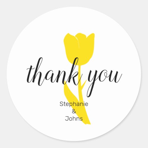 Thank You Floral Yellow Tulips Custom Wedding Classic Round Sticker
