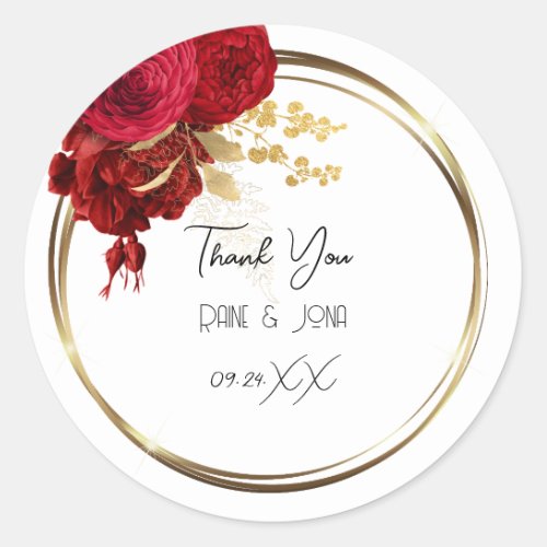 Thank You Flower Heart Bridal Sweet16th Gold White Classic Round Sticker