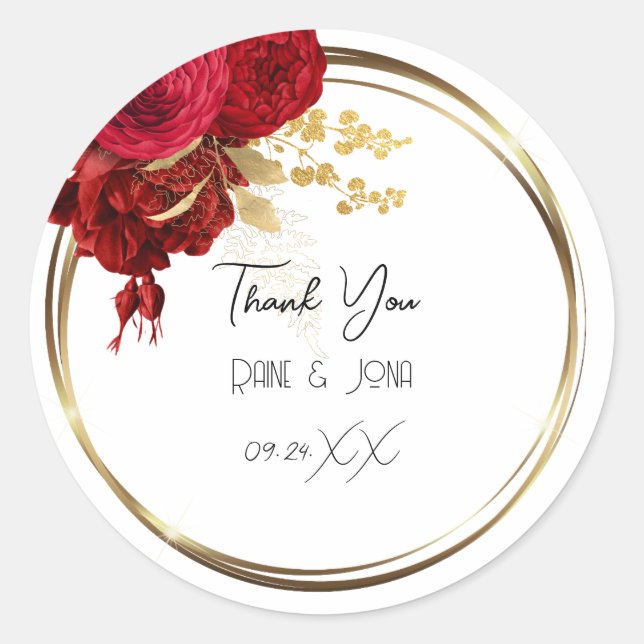 Thank You Flower Heart Bridal Sweet16th Gold White Classic Round Sticker (Front)