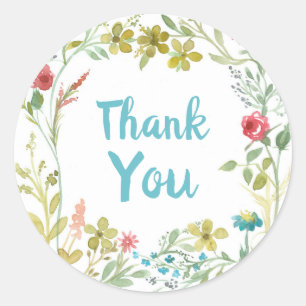 Thank You Flower Wreath Roses Wildflowers Classic Round Sticker