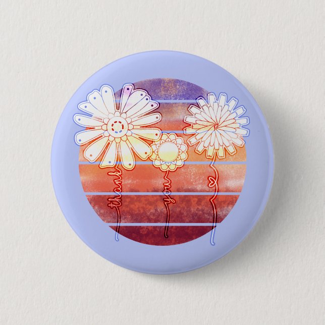 Thank You Flowers at Sunset - Light Blue Button (Front)