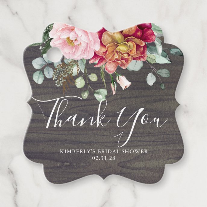 Thank You Flowers Rustic Wood Bridal Shower Favor Tags