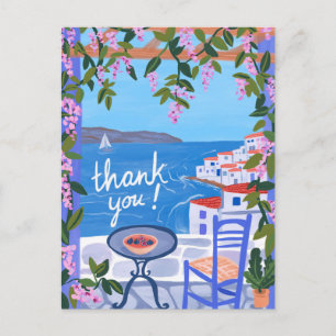 THANK YOU Flowers Terrace Greek Island Postcard