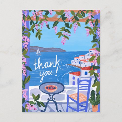 THANK YOU Flowers Terrace Greek Island Postcard