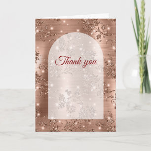 Thank You Folded Card Rose Gold Glitter