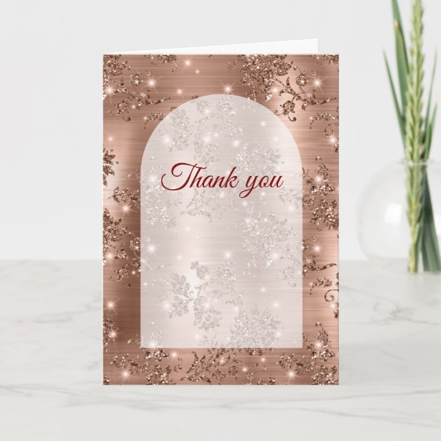 Thank You Folded Card Rose Gold Glitter (Front)