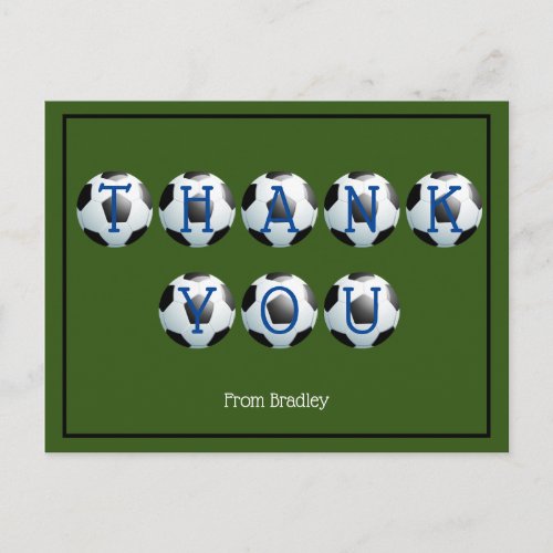 Thank You Football Soccer Custom Personalized Postcard