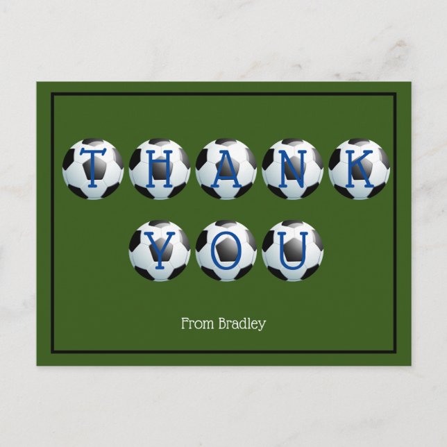 Thank You Football Soccer Custom Personalized Postcard (Front)
