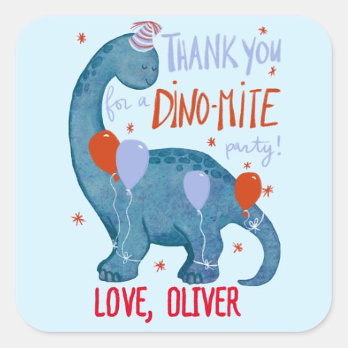 Thank you for a dino_mite party kids party dino  square sticker