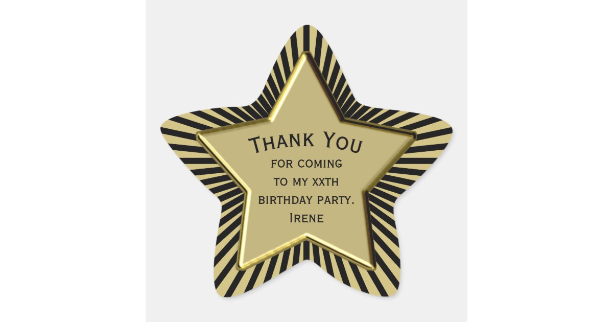 Thank You: For All Birthdays Black/Gold Star Star Sticker | Zazzle