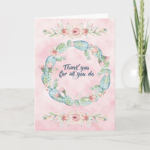 Thank You For All You Do Watercolor Cactus Card