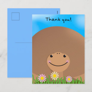 Thank You For Anyone Cute Turtle With Flowers Holiday Postcard