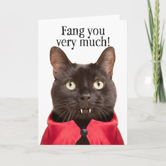 Thank You For Anyone Funny Cat Vampire Humor  Holiday Card (Front)