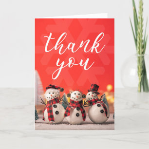 Thank You For Anyone Three Happy Snowmen on Red  Holiday Card