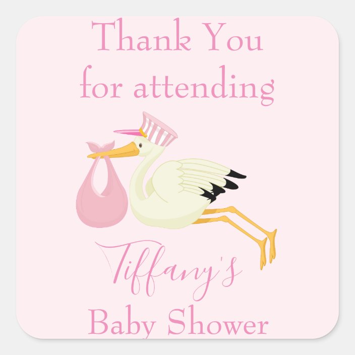 Thank You For Attending Baby Shower Stork Pink Square Sticker Zazzle Com