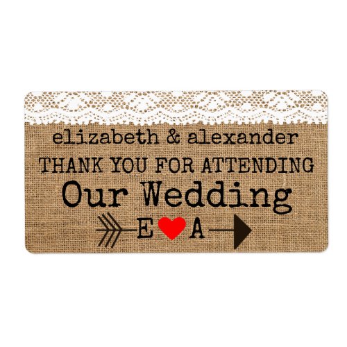 Thank You For Attending Burlap and Lace Wedding Label