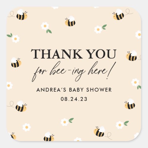 Thank You for Bee_ing Here Bumblebee Baby Shower Square Sticker