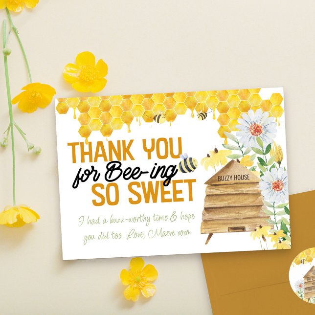 Thank You for Bee-ing so Sweet Beehive Honeycomb (Had a buzz-worthy time? Say Thank you for bee-ing so sweet  with our cute, bee pun thank you cards.)