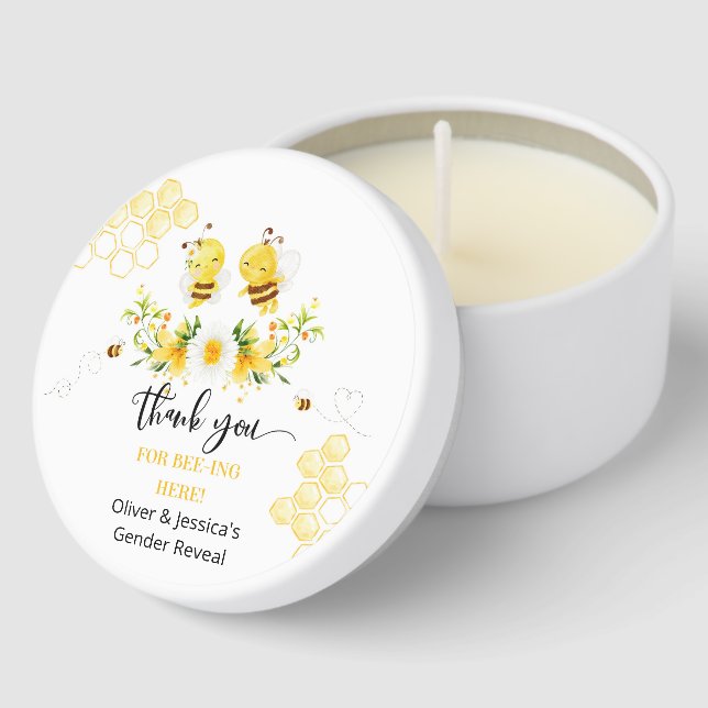 Thank you for beeing here Bee gender reveal Mini Candle Favors (Corner)