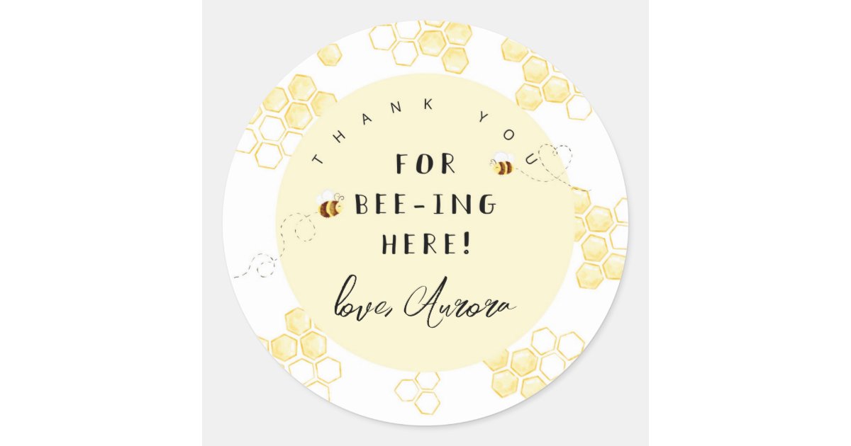 Thank you for beeing here bumble bee classic round sticker | Zazzle