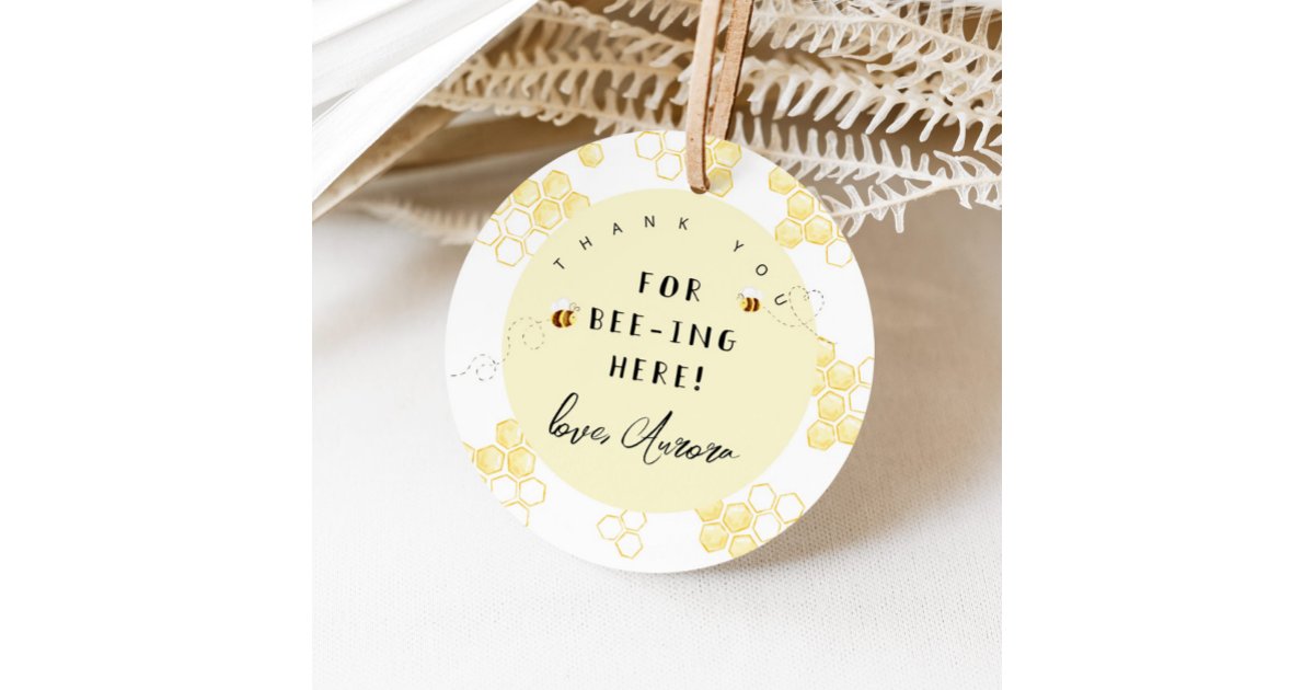 Thank you for beeing here bumble bee favor tags | Zazzle