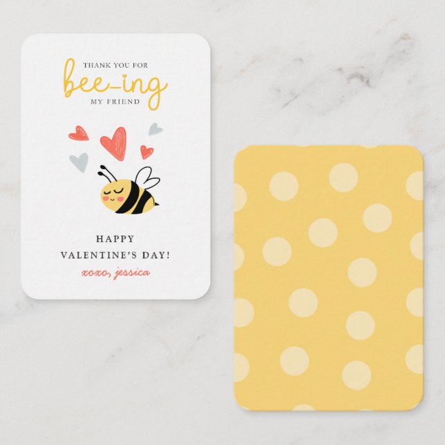 Thank You For Beeing My Friend Classroom Valentine Note Card (Front/Back)