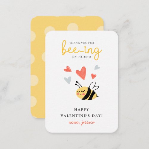 Thank You For Beeing My Friend Classroom Valentine Note Card