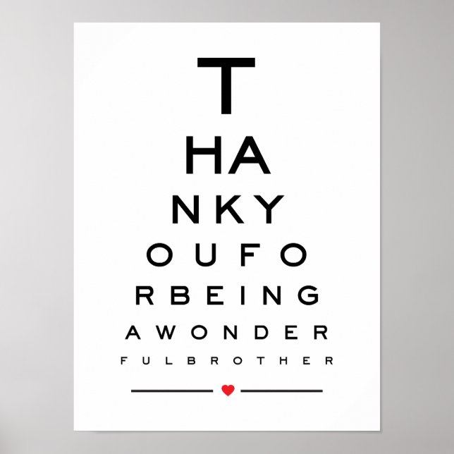 Thank you for being a wonderful brother eye chart (Front)