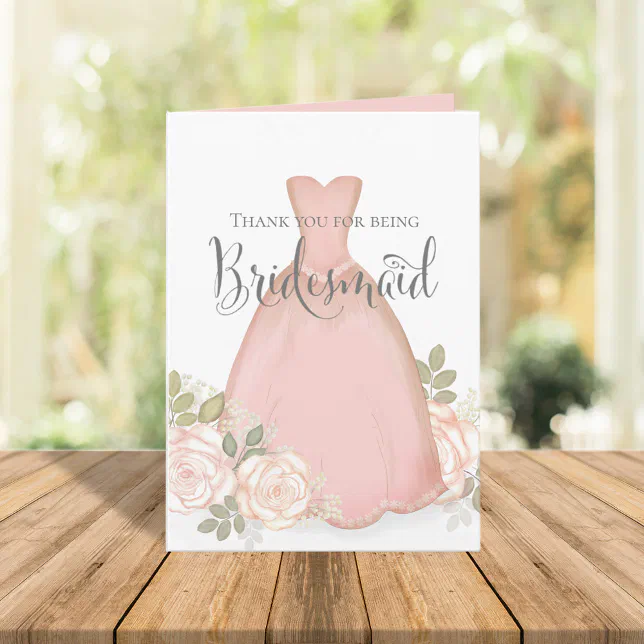 Thank You for being Bridesmaid Blush Watercolor Card | Zazzle