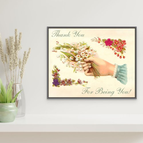 Thank You For Being Custom Text Vintage Floral Poster