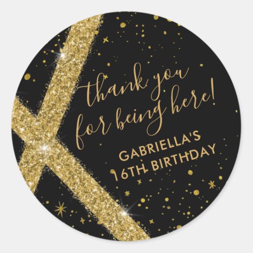 Thank You for Being Here Gold Glitter Favor Classic Round Sticker