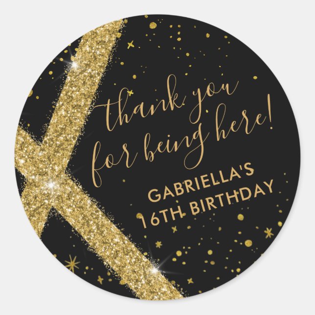 Thank You for Being Here Gold Glitter Favor Classic Round Sticker (Front)