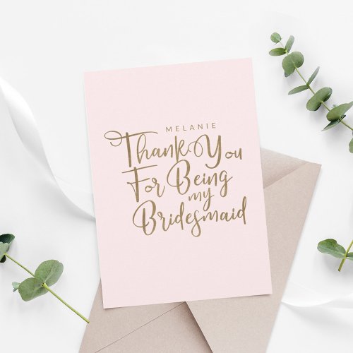 Thank You For Being My Bridesmaid Typography Pink