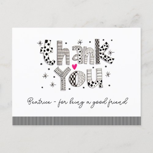 Thank You for Being My Friend Whimsical Lettering Postcard