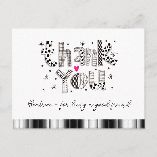 Thank You for Being My Friend Whimsical Lettering Postcard (Front)