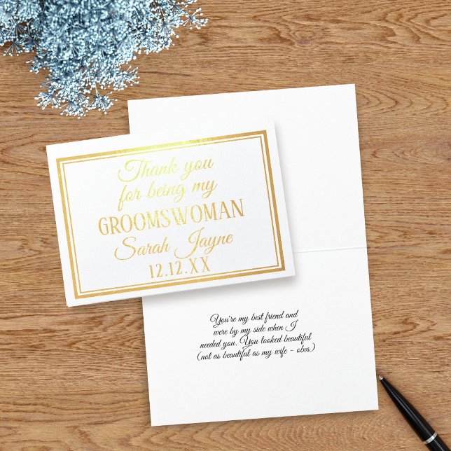 Thank You for being my Groomswoman Foil Card (Thank your Groomswoman or any member of your Bridal Party with this real foil Thank You Card)