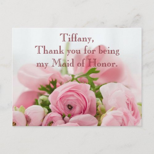 Thank You for Being my Maid of Honor Pink Bouquet Postcard