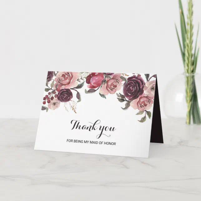 Thank You For Being My Maid of Honor Wedding Card | Zazzle